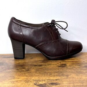 Clarks Brynn Marina Brown Leather Lace Up Block Heel Ankle Boots Women *.5